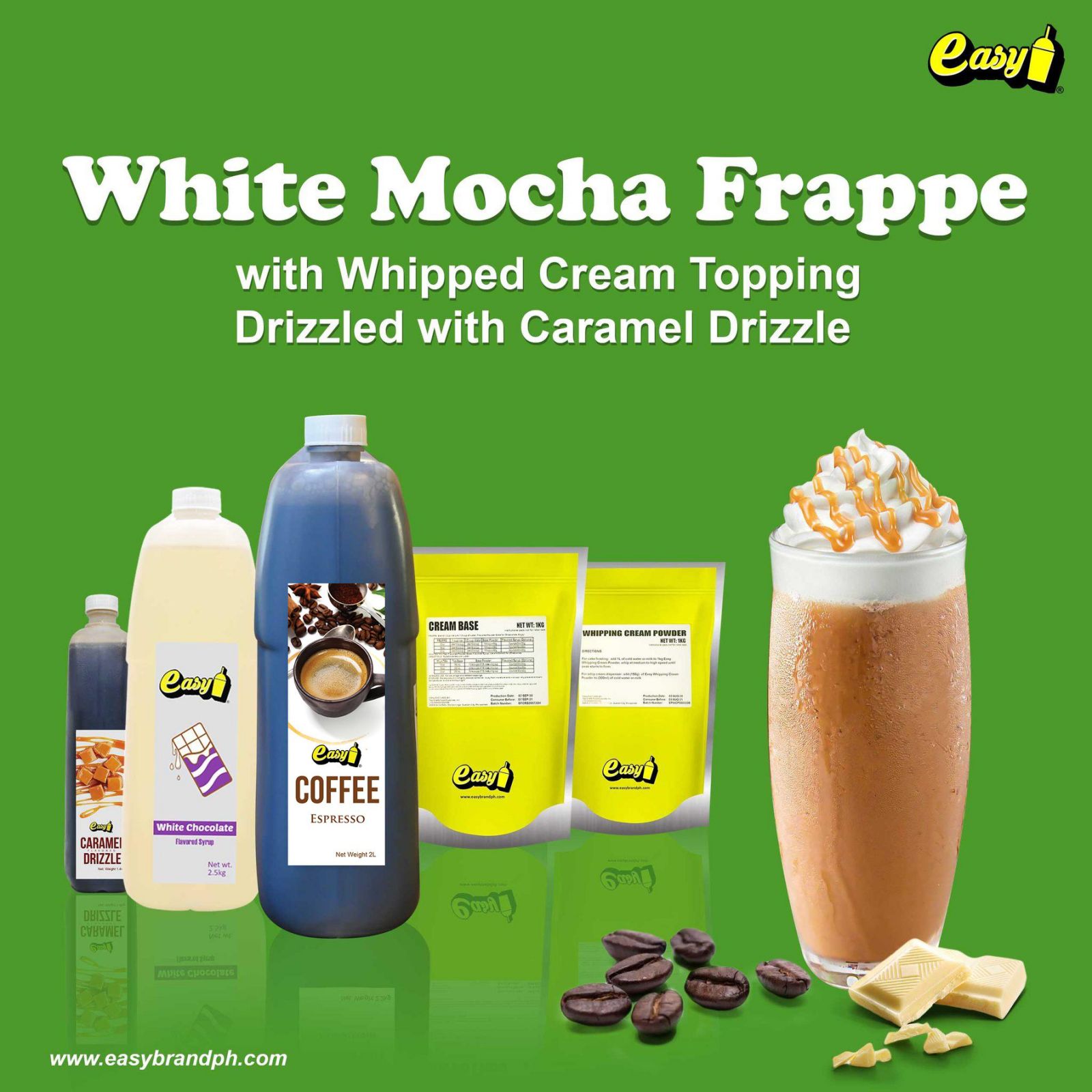 White Mocha Frappe with Whipped Cream drizzled with Caramel